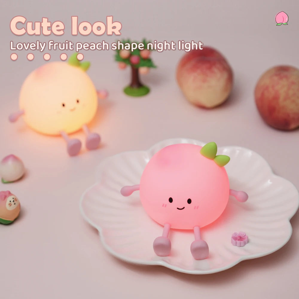 Peach LED Night Light – Soft Silicone, 7 Colors, Tap Control