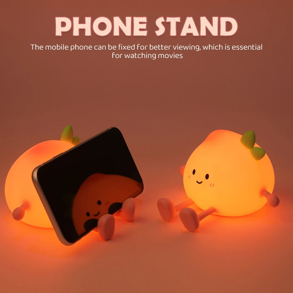 Peach LED Night Light – Soft Silicone, 7 Colors, Tap Control