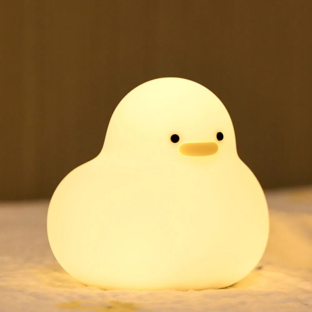 Kawaii Duck Night Light – Soft Silicone, USB Rechargeable & Tap-Controlled