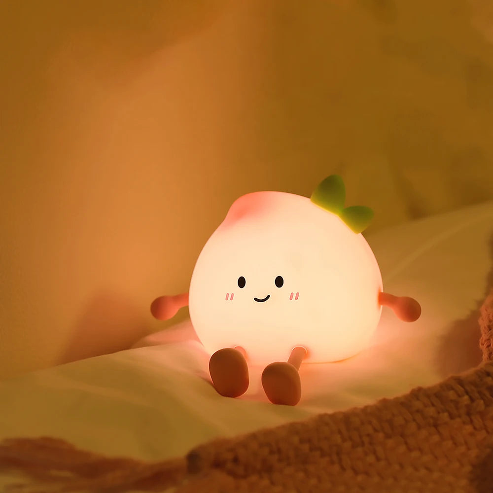 Peach LED Night Light – Soft Silicone, 7 Colors, Tap Control