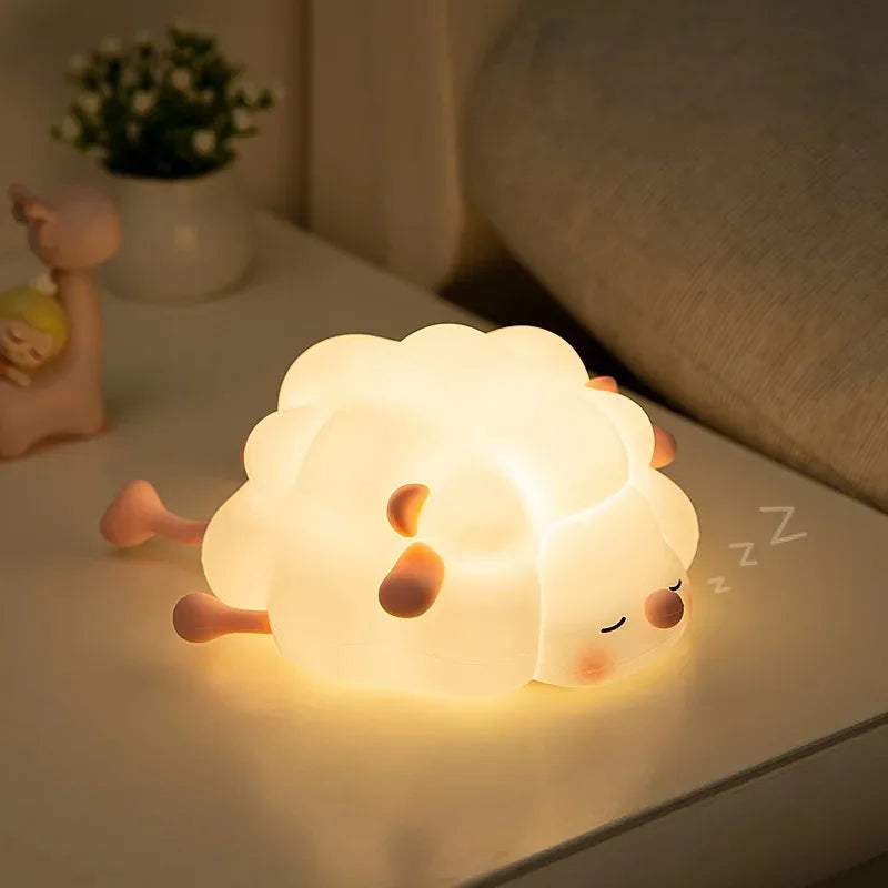 Lovely Sheep Night Light – Dimmable Silicone Lamp with Phone Holder & Timer