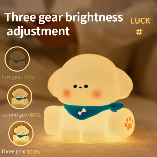 Cute Dog & Cat Night Light – USB Rechargeable Silicone Lamp with 3-Level Warm Light