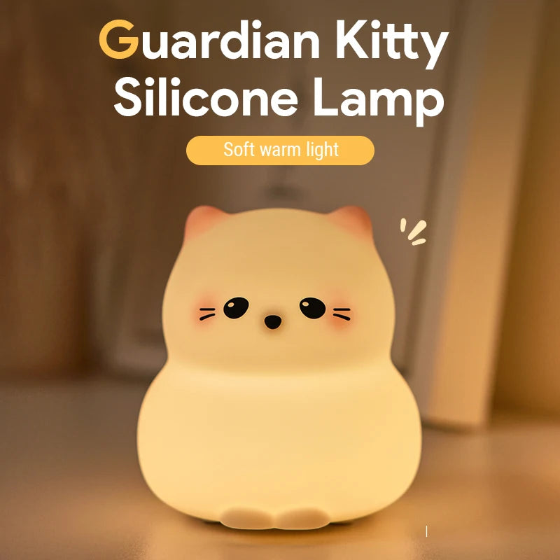 Cute Dog & Cat Night Light – USB Rechargeable Silicone Lamp with 3-Level Warm Light