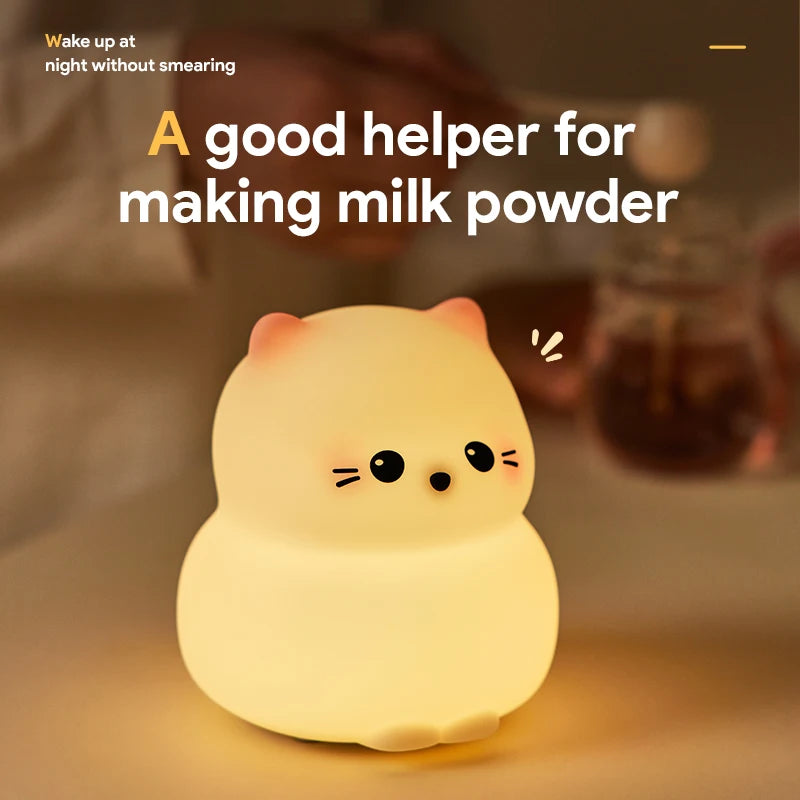 Cute Dog & Cat Night Light – USB Rechargeable Silicone Lamp with 3-Level Warm Light