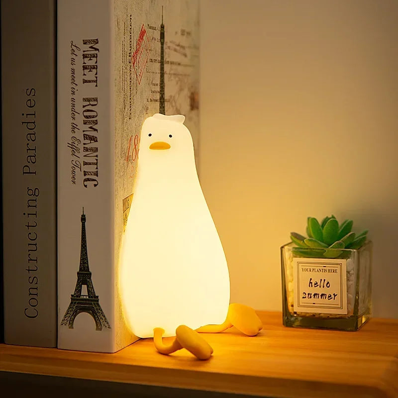 Lying Flat Yellow Duck Night Light – Soft Silicone, 3 Brightness Levels