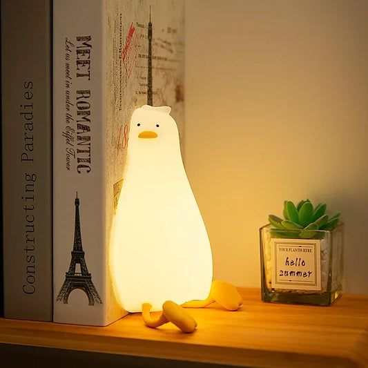 Lying Flat Yellow Duck Night Light – Soft Silicone, 3 Brightness Levels
