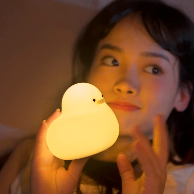 Kawaii Duck Night Light – Soft Silicone, USB Rechargeable & Tap-Controlled
