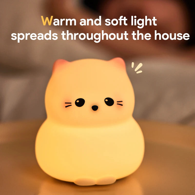 Cute Dog & Cat Night Light – USB Rechargeable Silicone Lamp with 3-Level Warm Light