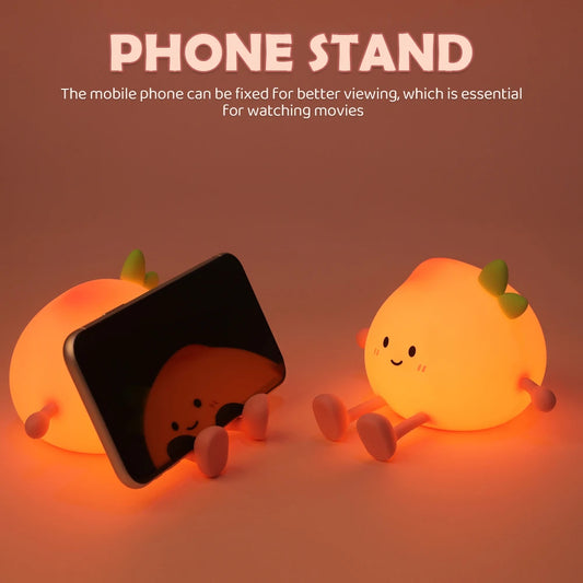 Peach LED Night Light – Soft Silicone, 7 Colors, Tap Control