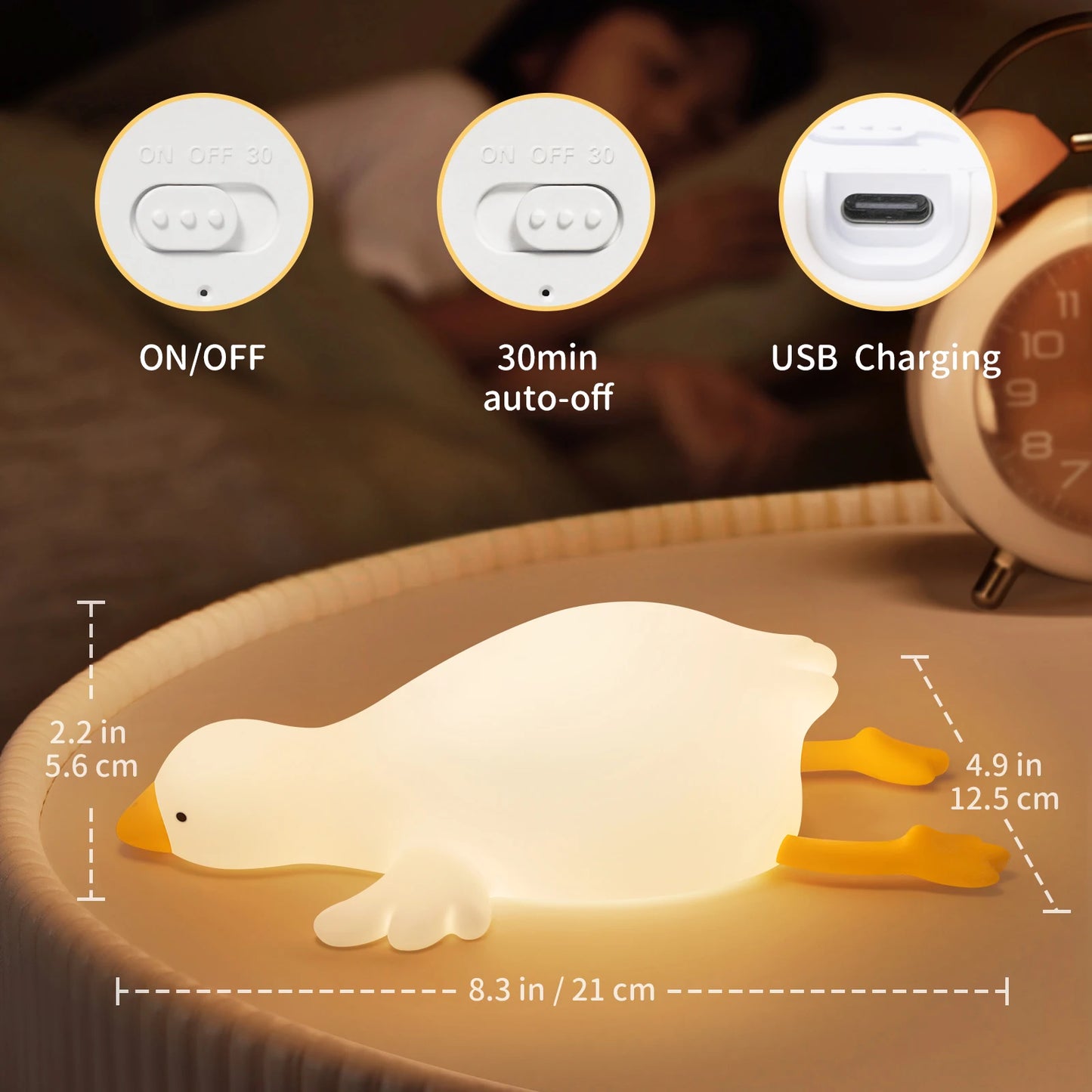 Duck Night Light for Kids – Rechargeable, Squishy Silicone & Tap-Controlled