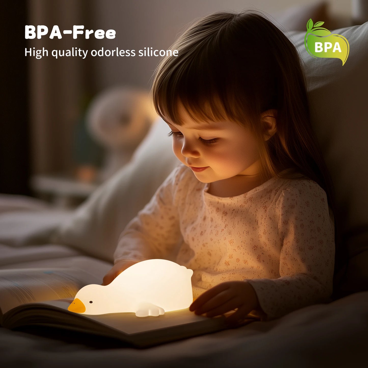 Duck Night Light for Kids – Rechargeable, Squishy Silicone & Tap-Controlled