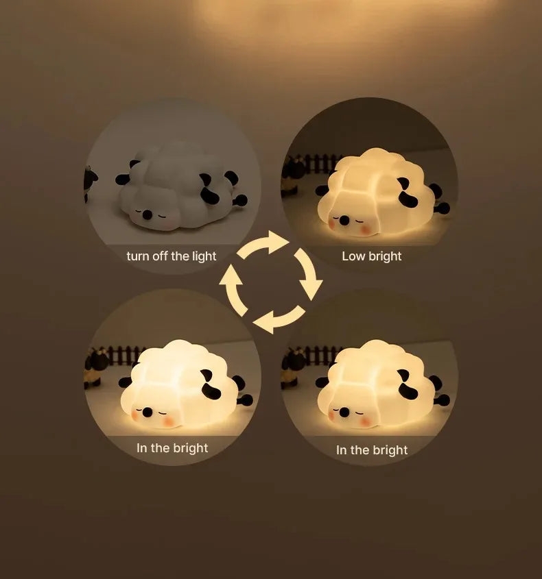 Lovely Sheep Night Light – Dimmable Silicone Lamp with Phone Holder & Timer
