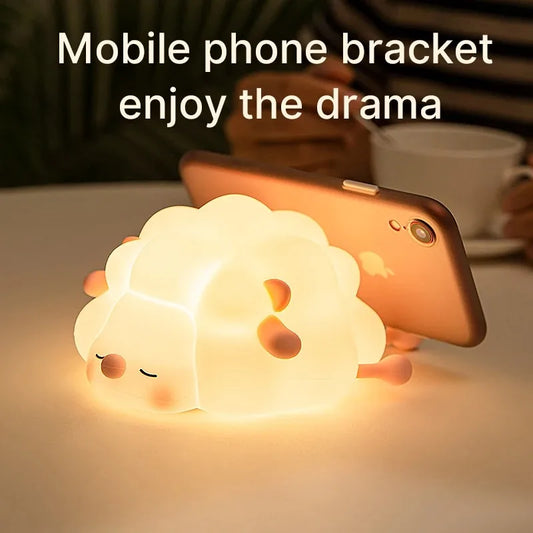 Lovely Sheep Night Light – Dimmable Silicone Lamp with Phone Holder & Timer
