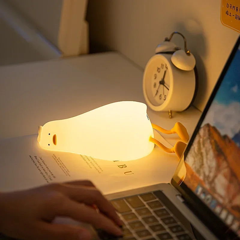 Lying Flat Yellow Duck Night Light – Soft Silicone, 3 Brightness Levels