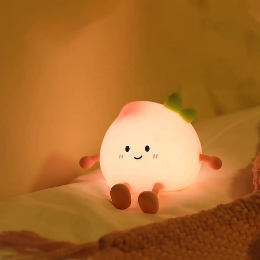 Peach LED Night Light – Soft Silicone, 7 Colors, Tap Control