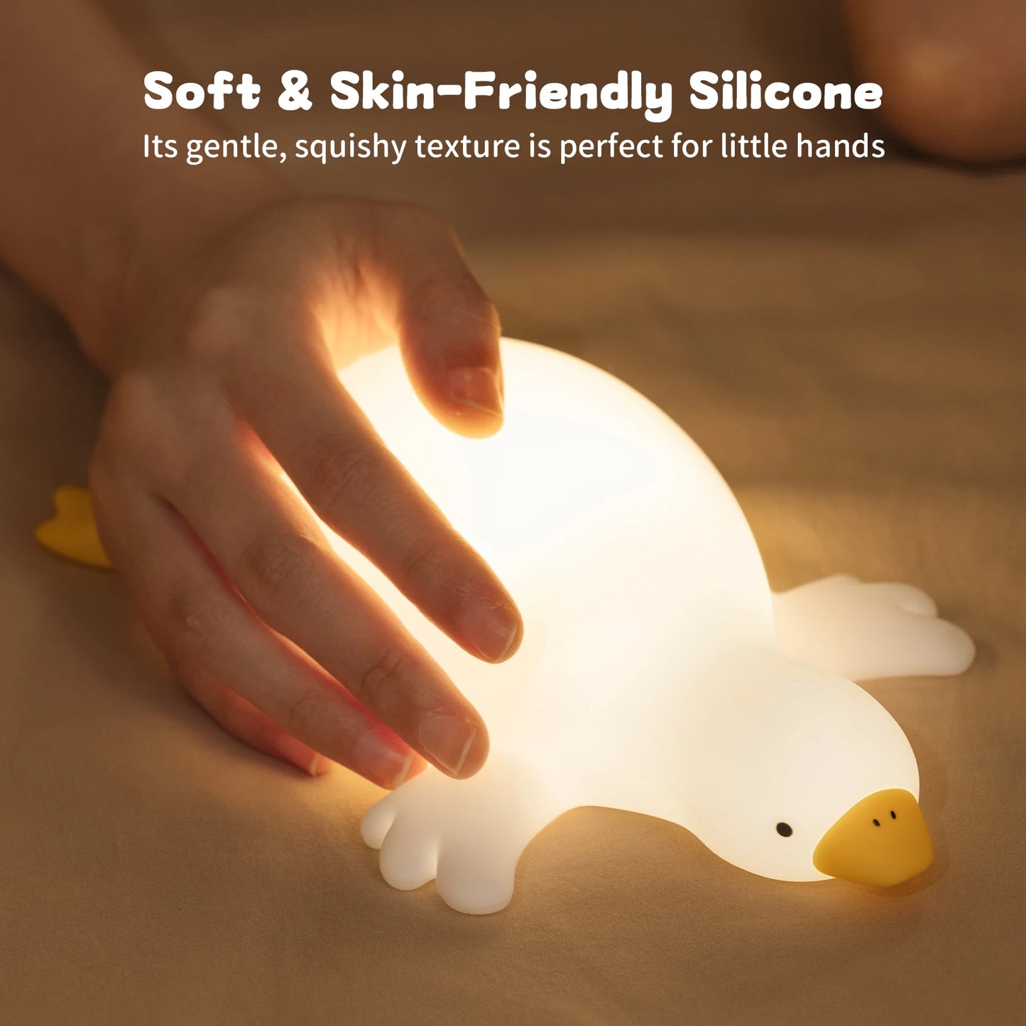 Duck Night Light for Kids – Rechargeable, Squishy Silicone & Tap-Controlled