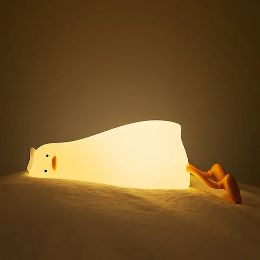 Lying Flat Yellow Duck Night Light – Soft Silicone, 3 Brightness Levels